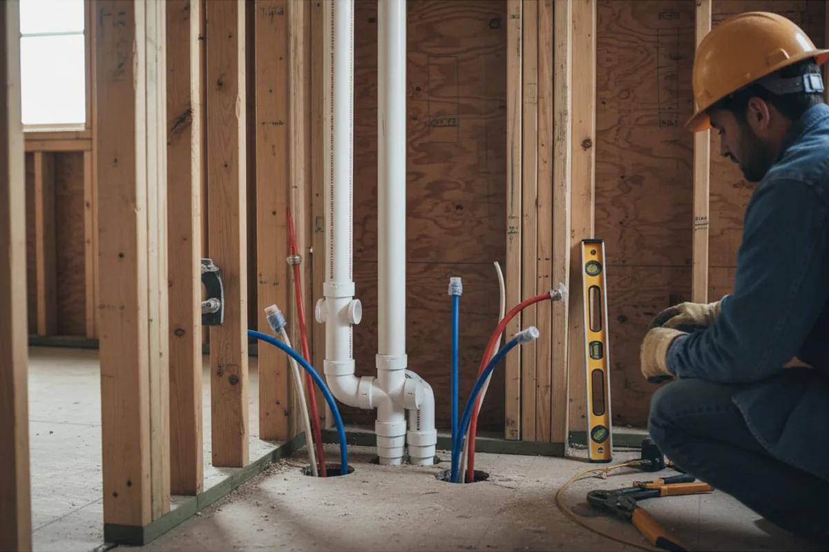 Drain and supply rough-in during Sump Pump Repair in Rolling Meadows